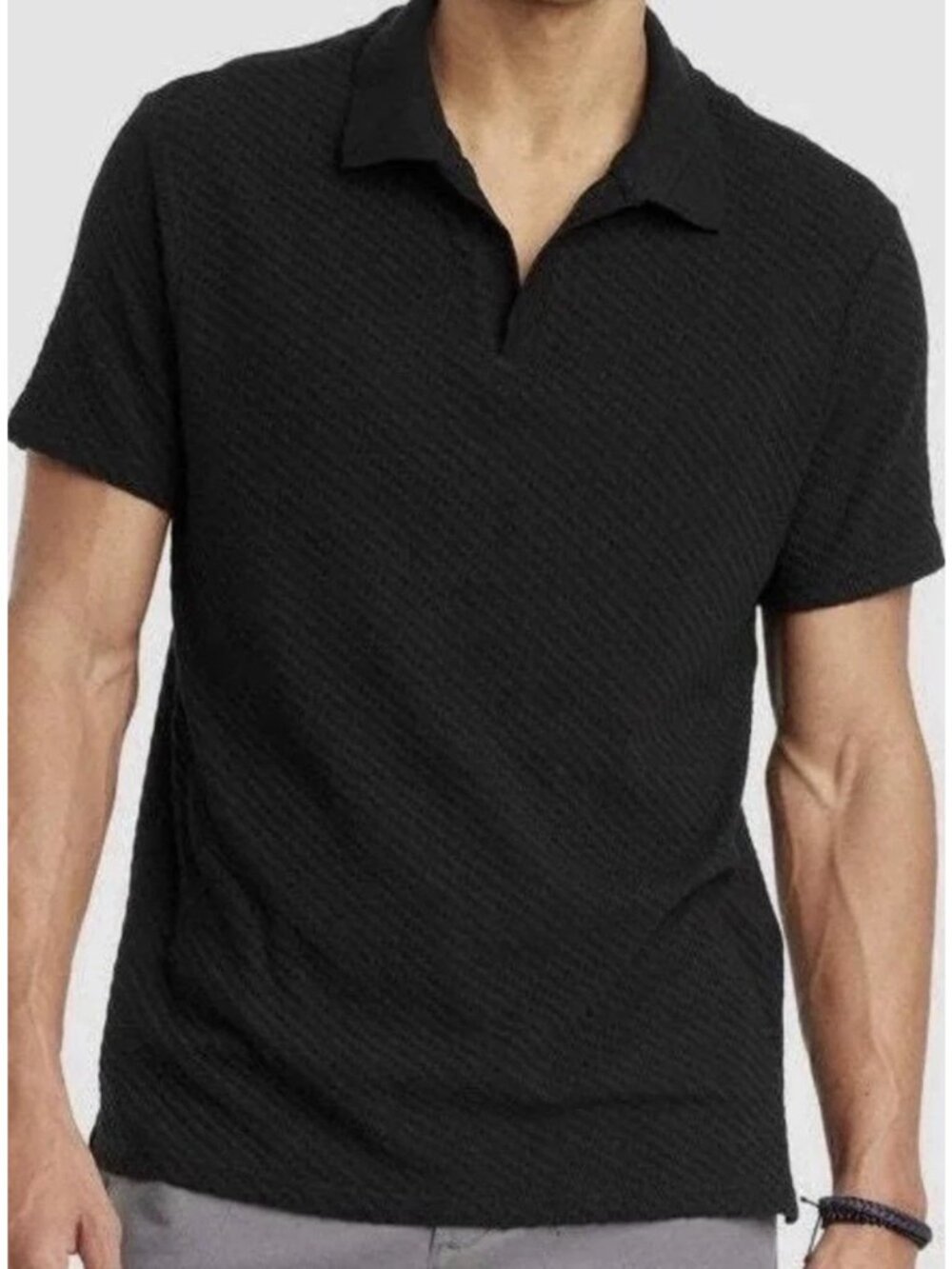 Goodfellow & Co Men's Black Textured Knit Short Sleeve V-Neck Polo Shirt Medium